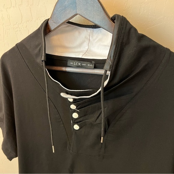 LCR 1989 Men’s Black henley Tshirt with white button accents front closure,XXL - Picture 5 of 10